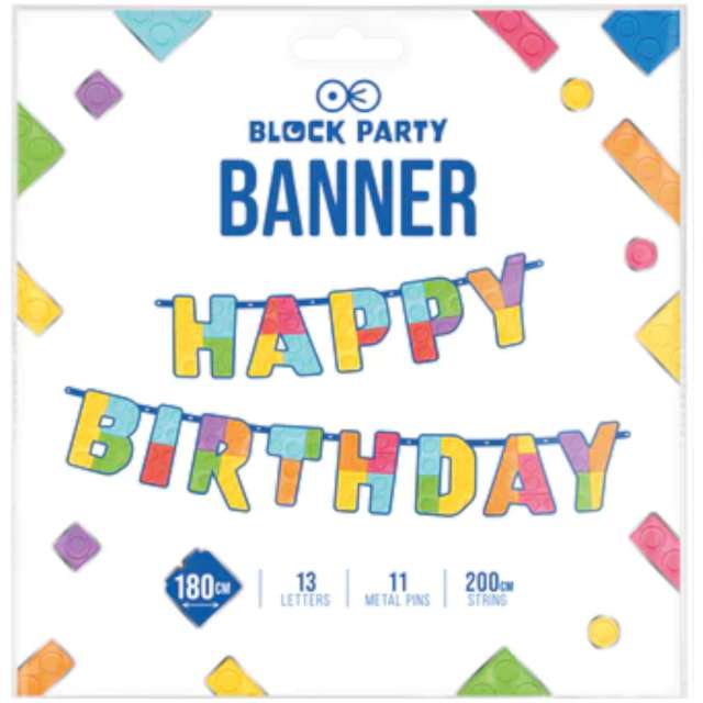 Baner papierowy Happy Birthday - Klocki PartyPal 200 cm