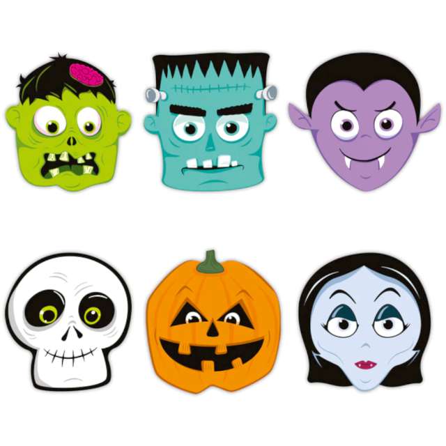 Maski "Halloween Monsters", papierowe, PartyPal, 6 szt