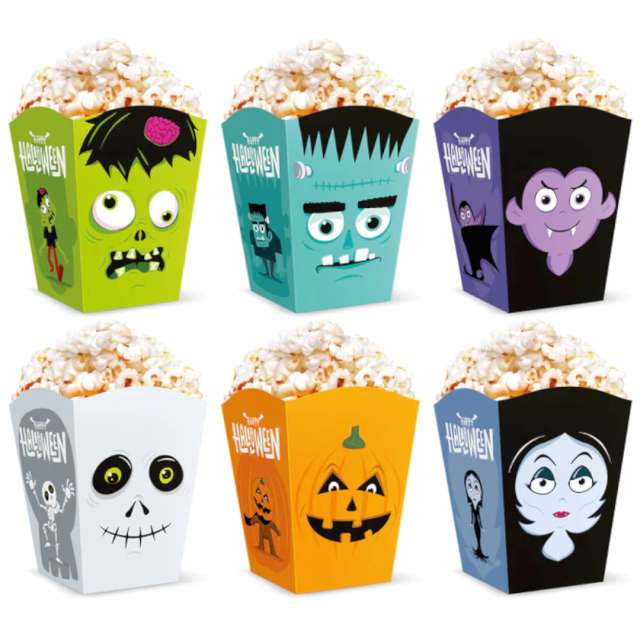 Pudełka na popcorn "Halloween Monsters", PartyPal, 6 szt