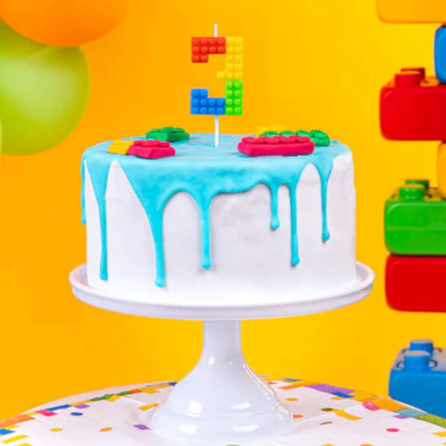 Świeczka na tort Cyfra 3 - Klocki mix PartyPal 11 cm
