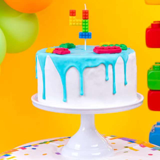 Świeczka na tort Cyfra 4 - Klocki mix PartyPal 11 cm