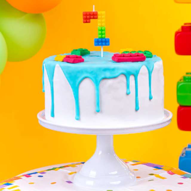 Świeczka na tort Cyfra 7 - Klocki mix PartyPal 11 cm