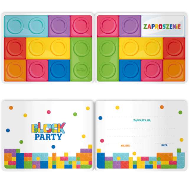 Zaproszenia urodzinowe Klocki - Block Party PartyPal 6 szt