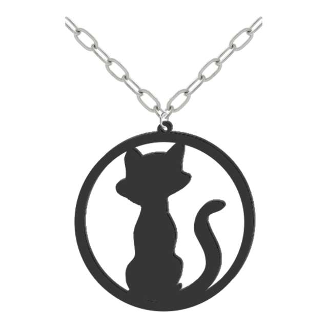Naszyjnik "Kot wiedźmy na łańcuszku", czarny, 8cm