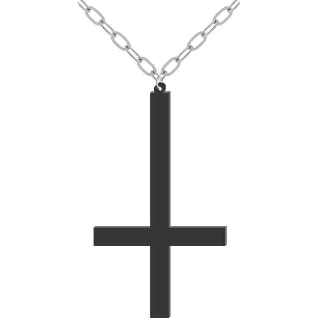 Naszyjnik "Krzyż odwrócony XL na łańcuszku", czarny, 12,5cm