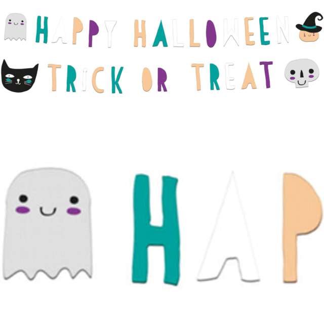 Girlanda papierowa "Happy Halloween i Trick or Treat", Folat, 150 cm