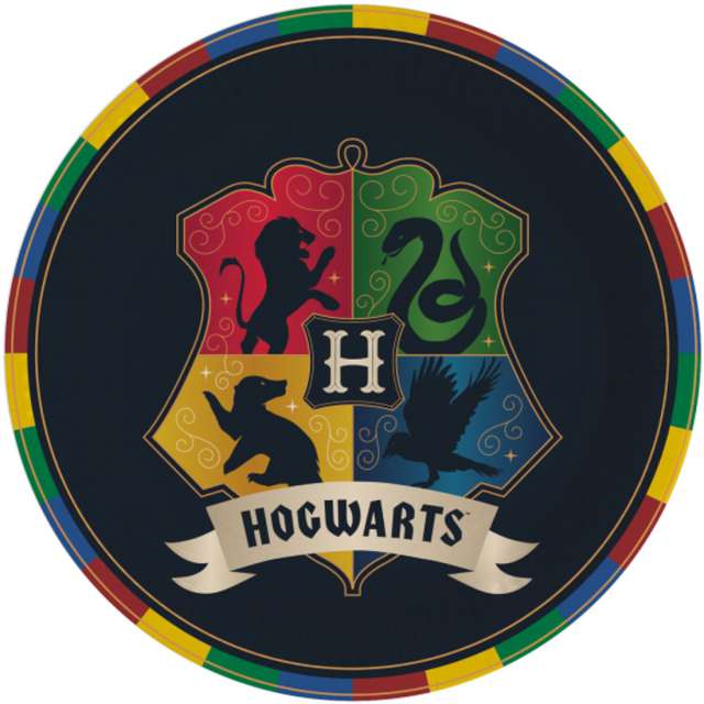 Talerzyki papierowe "Hogwart - domy", Amscan, 23cm, 8 szt
