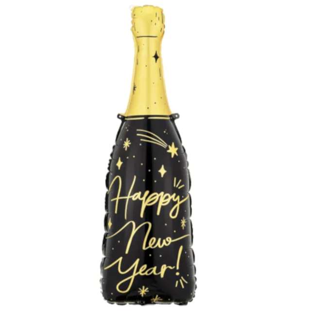 Balon foliowy "Happy New Year - butelka szampana", PartyDeco, 38,5", SHP