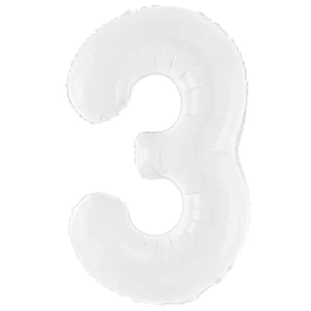 Balon foliowy "Cyfra 3", biały, PartyDeco, 39", DGT