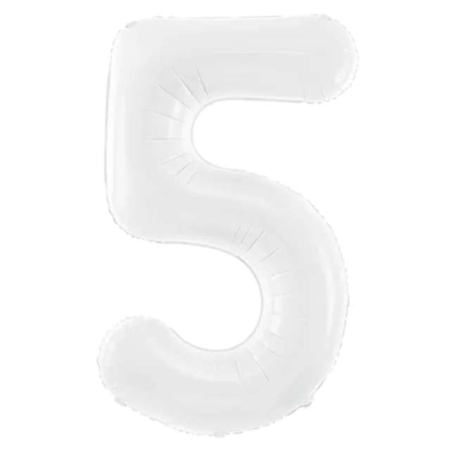 Balon foliowy "Cyfra 5", biały, PartyDeco, 39", DGT