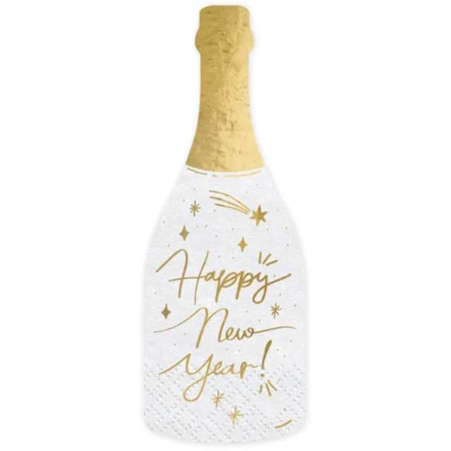 Serwetki "Butelka szampana - Happy New Year", PartyDeco, 38 x 14 cm, 20 szt.