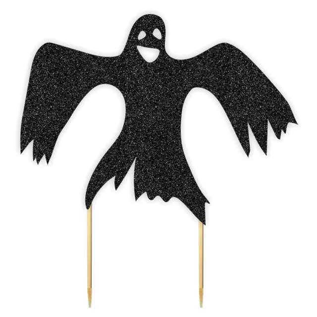 Topper papierowy "Halloween - duch", czarny brokatowy, 18x19 cm