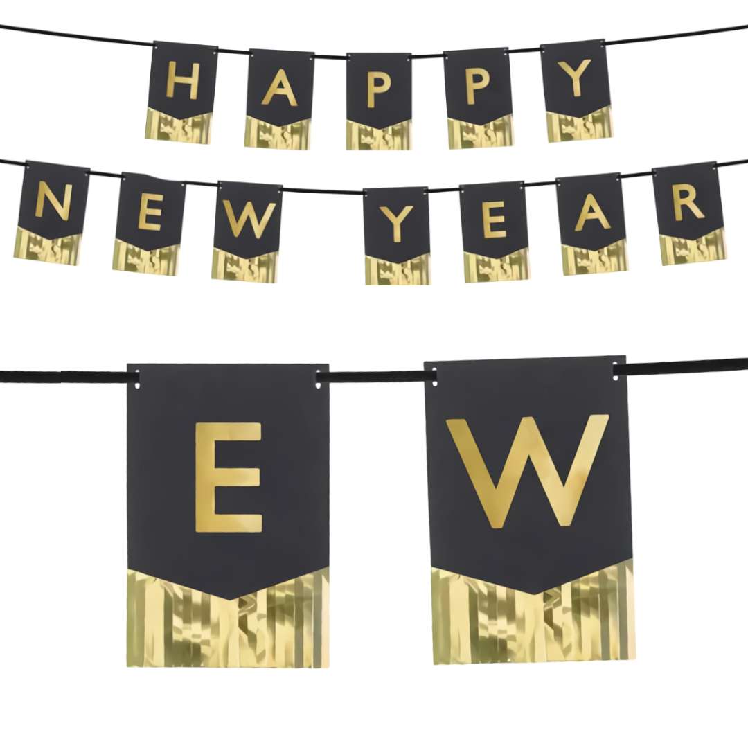 Baner "Happy New Year", PartyDeco, 135 x 16,5 cm