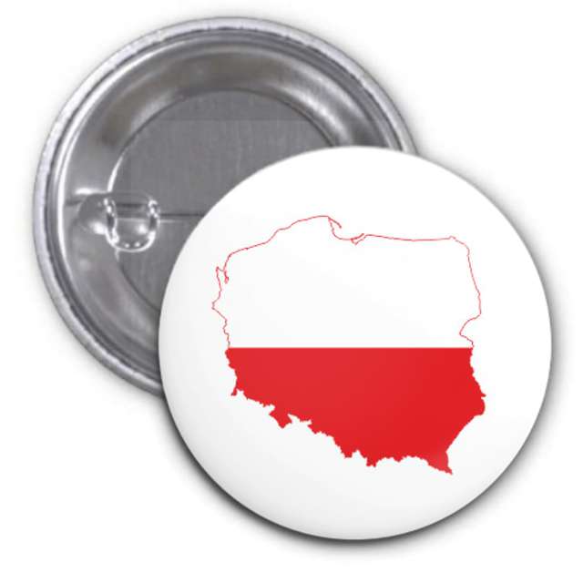 Przypinka "Polska", okrągła, biało-czerwona, 56 mm