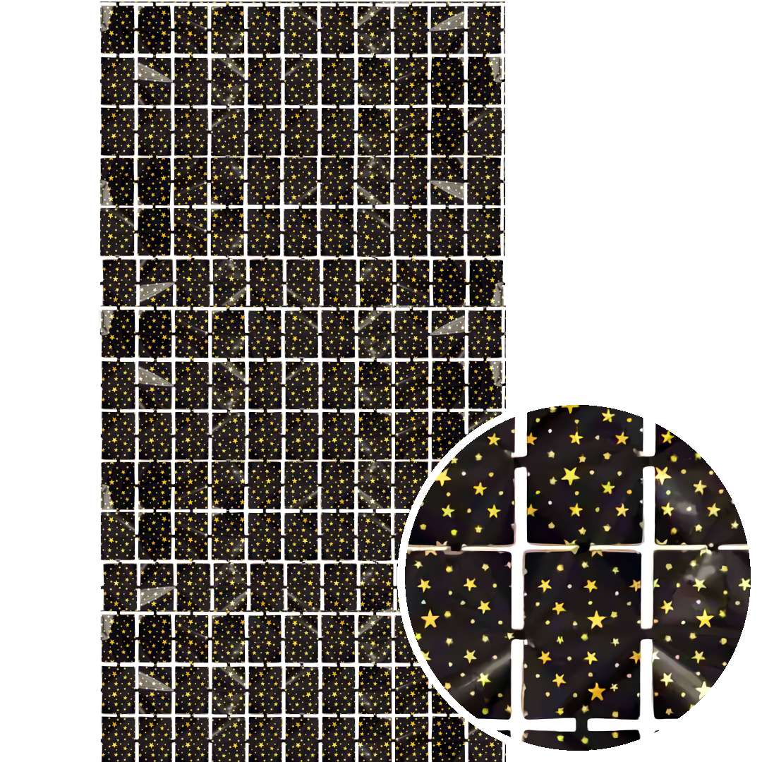 Kurtyna na drzwi "Kwadraciki w gwiazdki", czarna, Godan, 200 x 100 cm