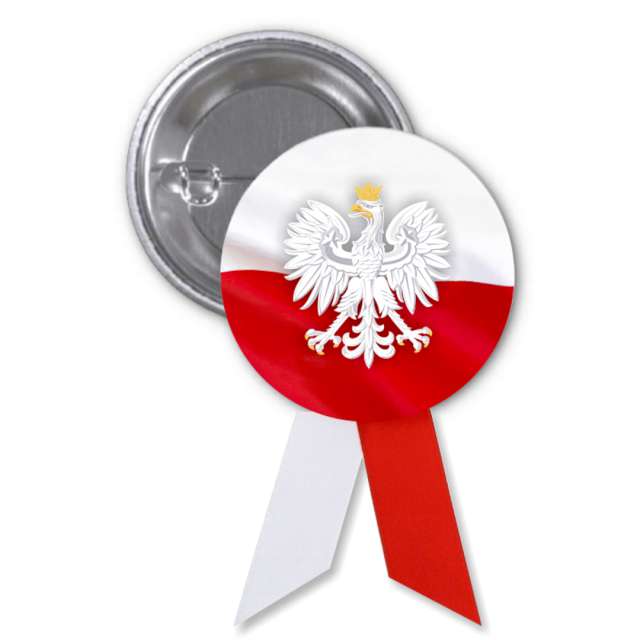Przypinka "Godło Polski", biało-czerwona wstążka, 56 mm