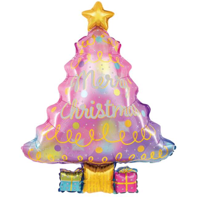 Balon foliowy Choinka - Merry Christmas Prezenty mix PartyPal 32 SHP