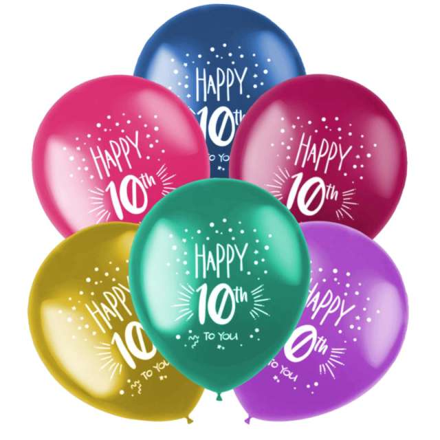Balony 10 urodziny - Happy 10th Folat 13 6 szt