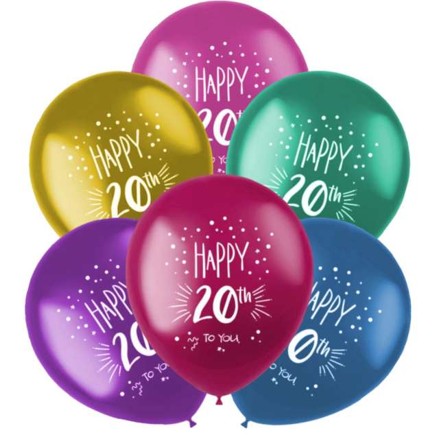 Balony 20 urodziny - Happy 20th Folat 13 6 szt