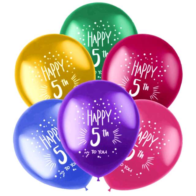 Balony 5 urodziny - Happy 5th Folat 13 6 szt