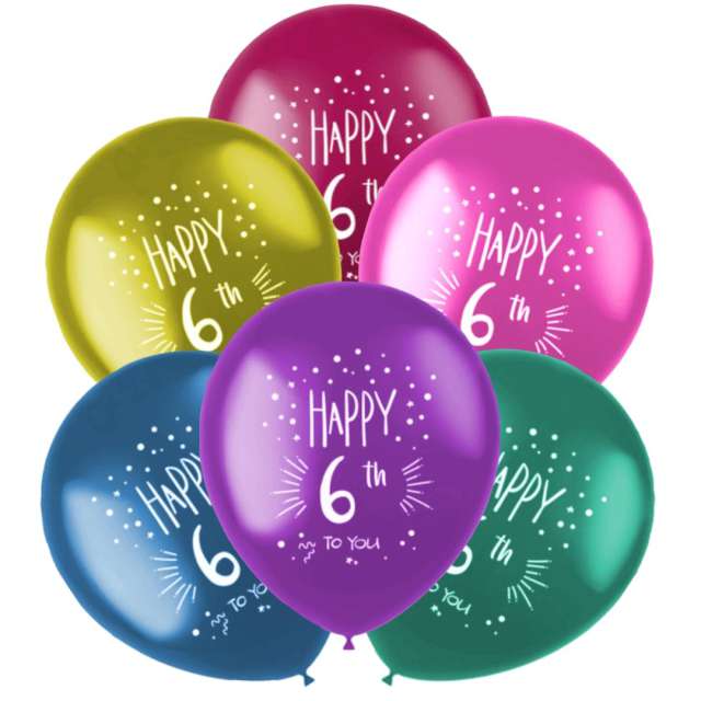 Balony 6 urodziny - Happy 6th Folat 13 6 szt
