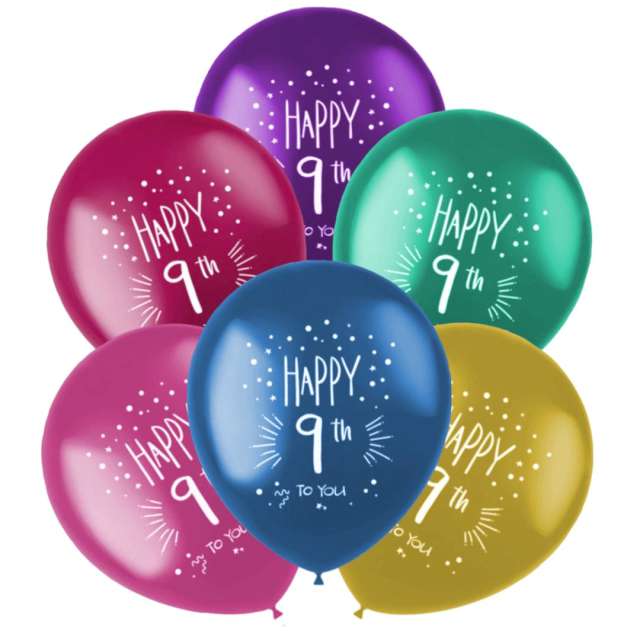Balony 9 urodziny - Happy 9th Folat 13 6 szt