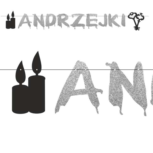 Baner "Andrzejki", srebrny brokat i czarny, 150 cm