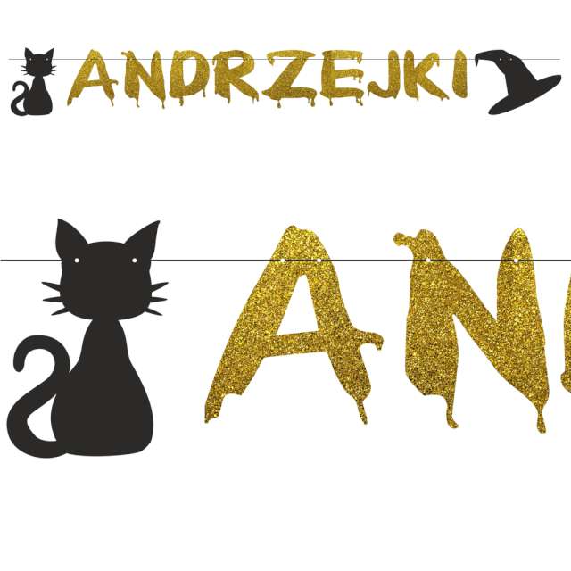 Baner "Andrzejki", złoty brokat i czarny, 150 cm