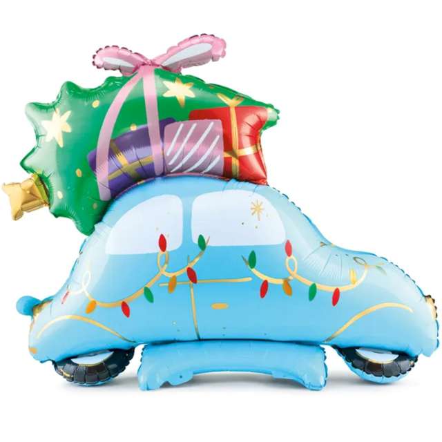 Balon foliowy Boże Narodzenie - Auto Choinka z Prezentami Stojący PartyDeco 40 SHP