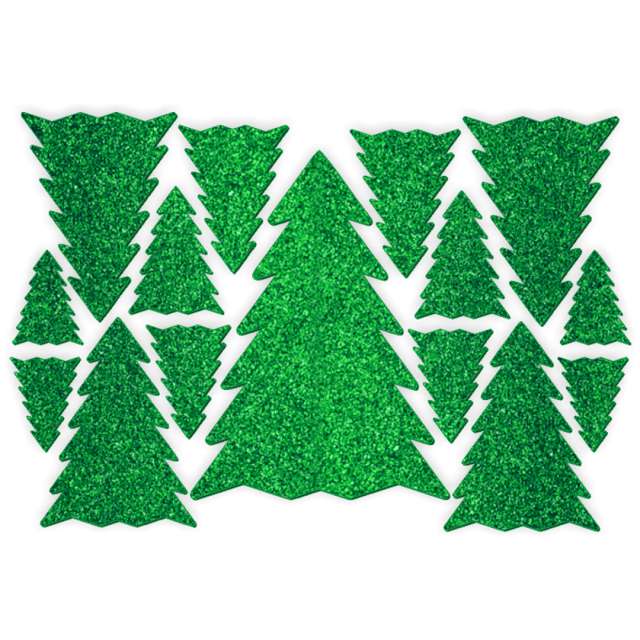 Scrapki PVC Świąteczne choinki zielony brokat 15 szt