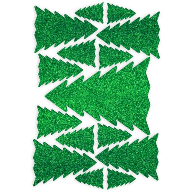 Scrapki PVC Świąteczne choinki zielony brokat 15 szt