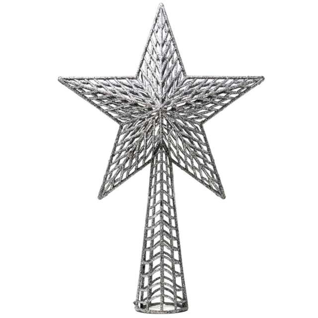 Czubek choinkowy Gwiazda z podstawą srebrny Guirca 27 cm