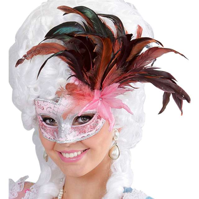 _xx_OFT PINK COLOMBINA FESTA MASK WITH GLITTER AND FEATHERS