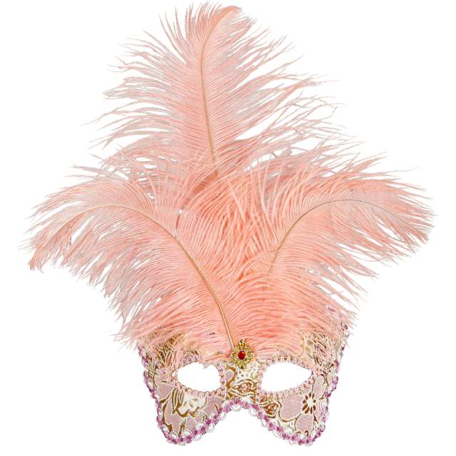 _xx_Pk 4 APRICOT BARONESSE MASK DECORATED WITH GLITTER GEM & FEATHERS