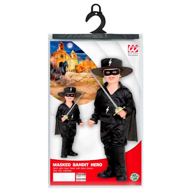 _xx_Pk 4 MASKED BANDIT HERO (shirt with cape pants with boot covers belt hat eyemask) 104cm