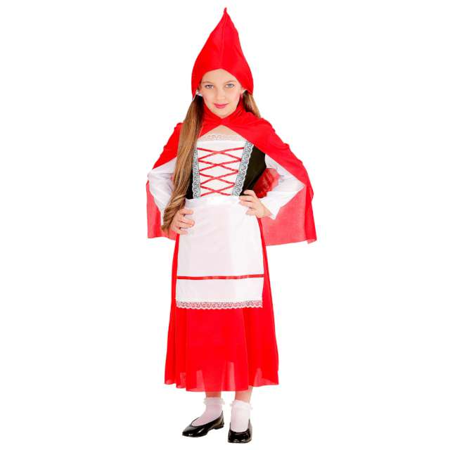 _xx_RED CAPELET (dress with underskirt apron hooded capelet) 104cm