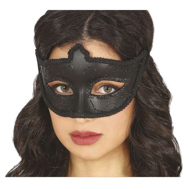 Maska karnawałowa Wenecka zdobiona czarna Guirca