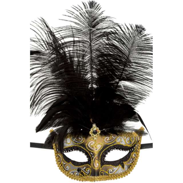Maska karnawałowa "Wenecka z piórami", złoty, Carnival Toys