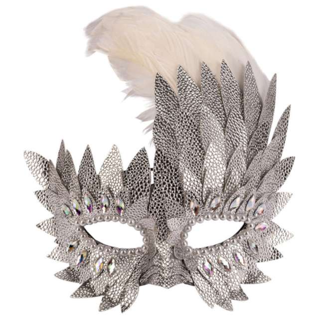 _xx_Fake Leather Silver Mask W/Crystals And Feath