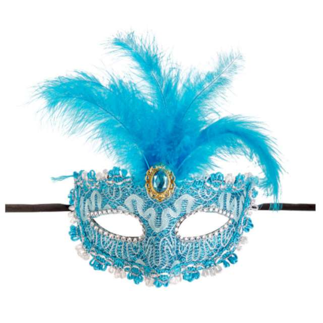 Maska karnawałowa "Wenecka z piórami", niebieski, Carnival Toys