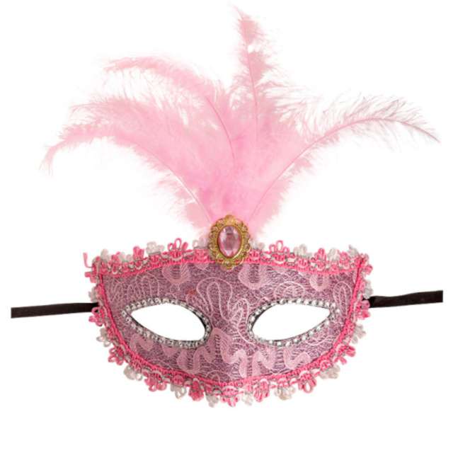 _xx_Half-face mask in pink damask plastic w/feath