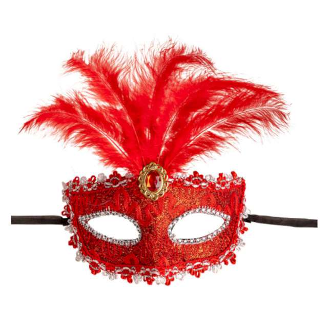 Maska karnawałowa Wenecka z piórami czerwony Carnival Toys