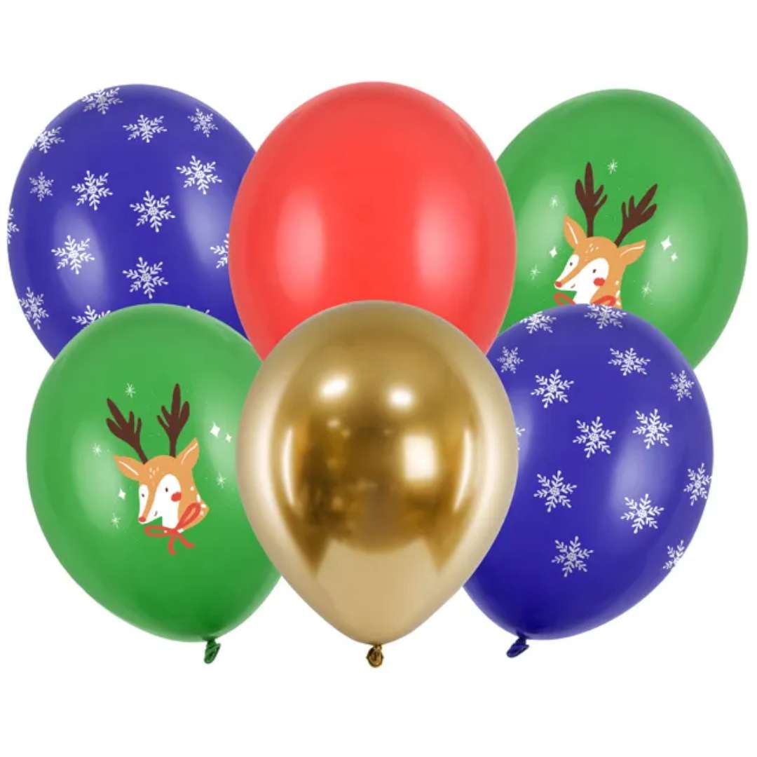 Balony "Boże Narodzenie - Renifer i płatki śniegu", PartyDeco, 11", 50 szt