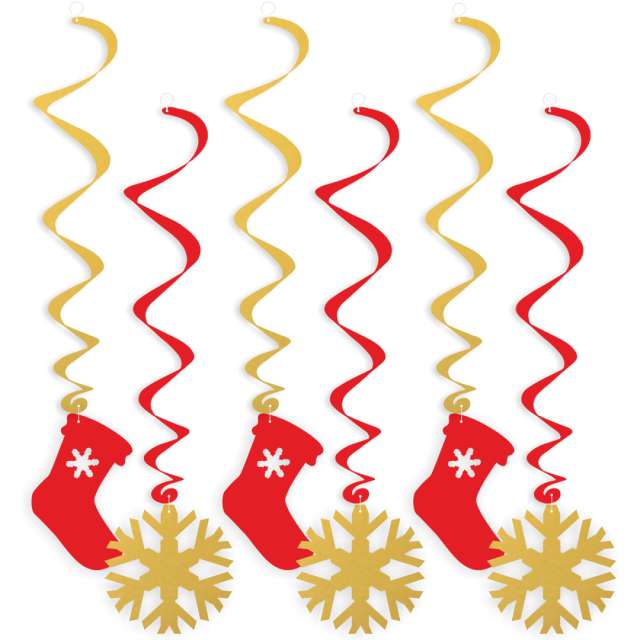Świderki wiszące "Świąteczne skarpety", czerwono-złote, 6 sz