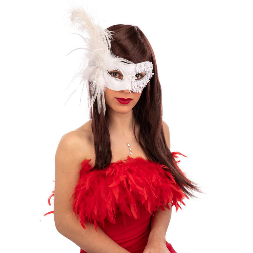 Maska karnawałowa Wenecka z piórami biały Carnival Toys
