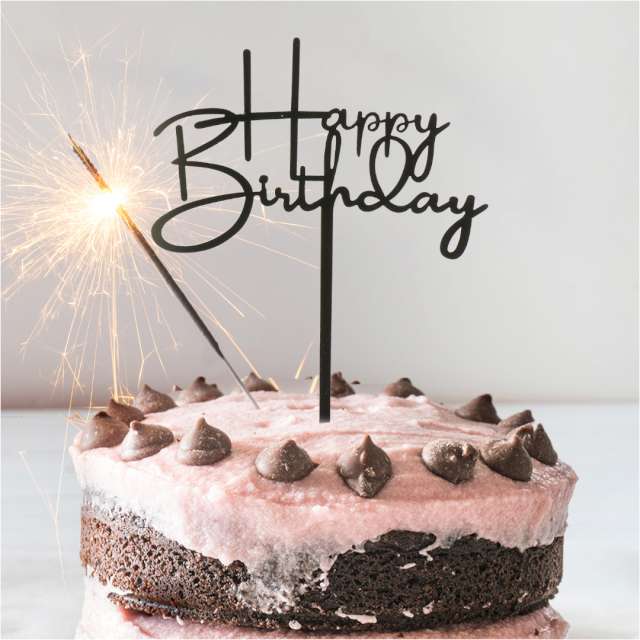 Dekoracja tortu Topper - Happy Birthday czarna Dekora