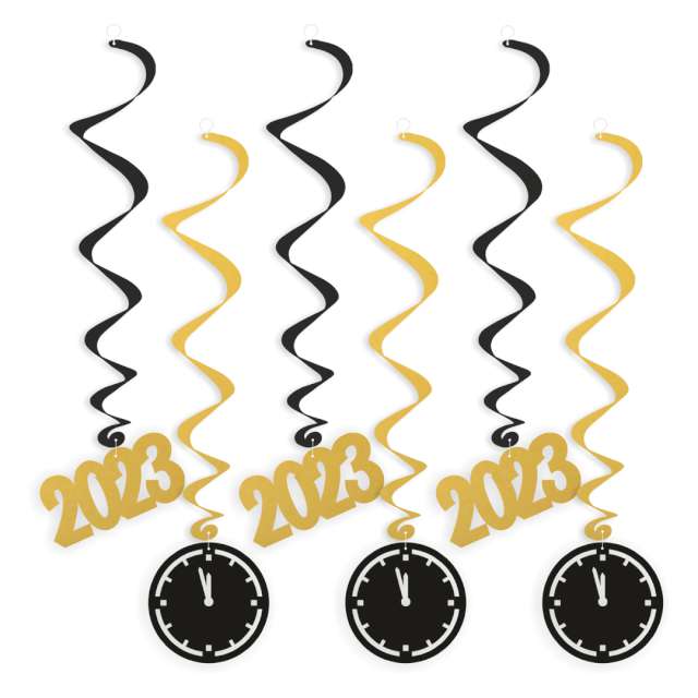 Świderki wiszące "Czas na Nowy Rok 2023", złoto-czarne, 6 szt