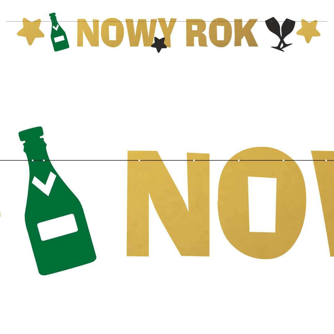 Baner Nowy Rok z szampanem złoto-zielony 220 cm