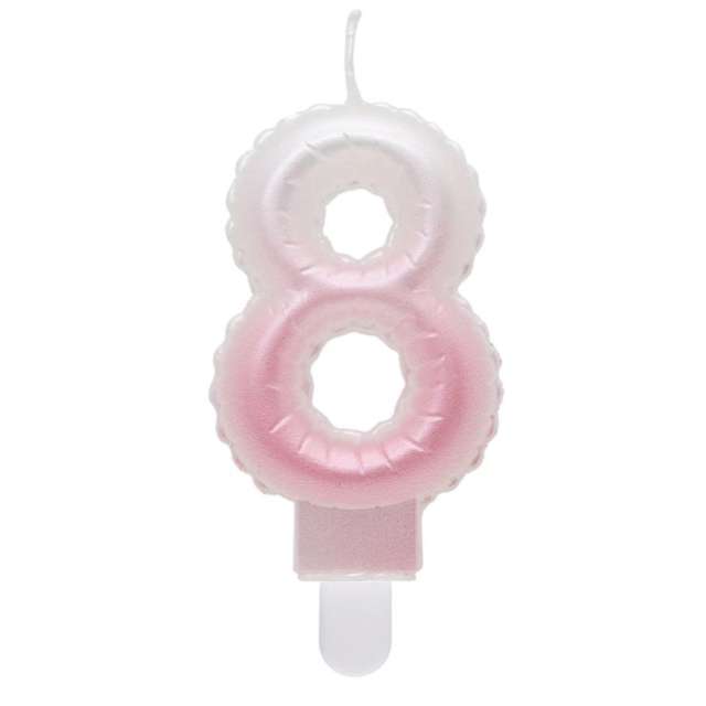 Świeczka na tort Cyfra 8 - Wypustki Ombre biało-różowa perłowa Godan 7 cm