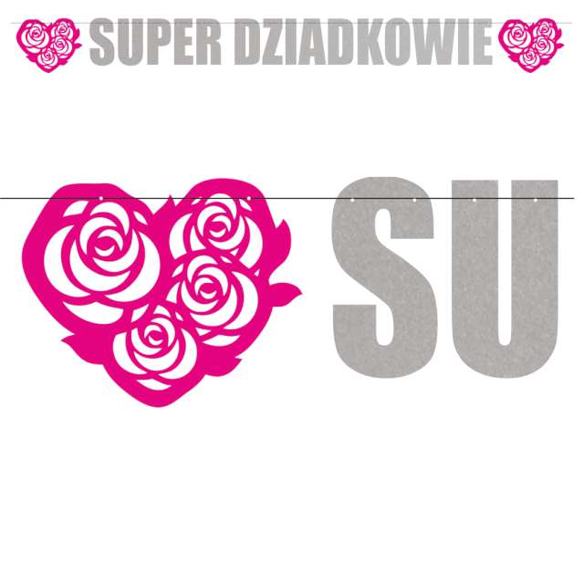 Baner "Super Dziadkowie", różowo-srebrny, 220 cm